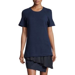 Pleated 2 in 1 short sleeve dress, midnight navy